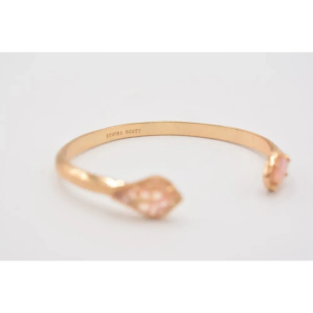 Kendra Scott Cabochon Cuff Bracelet Clear Iridescent Rose Gold Signed Bin5